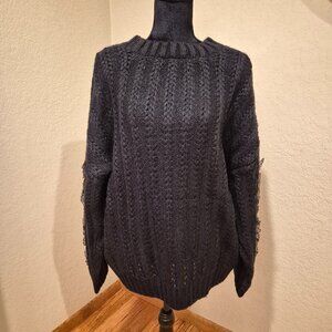 Very J Black Knit Sweater with Lace Accent on Sleeves, Size 1X